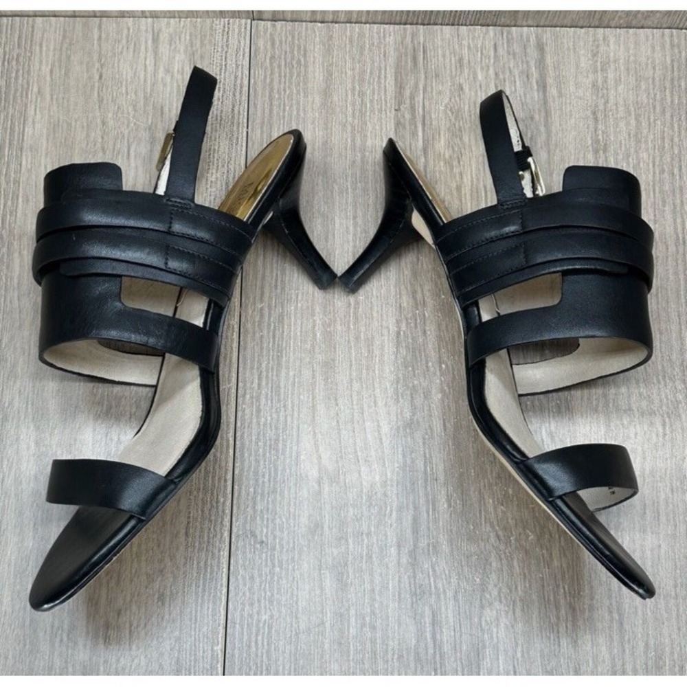 Michael Kors Sandals Sz 11 Melanie Gold Buckle Slingback Stiletto Leather Black - Picture 11 of 16